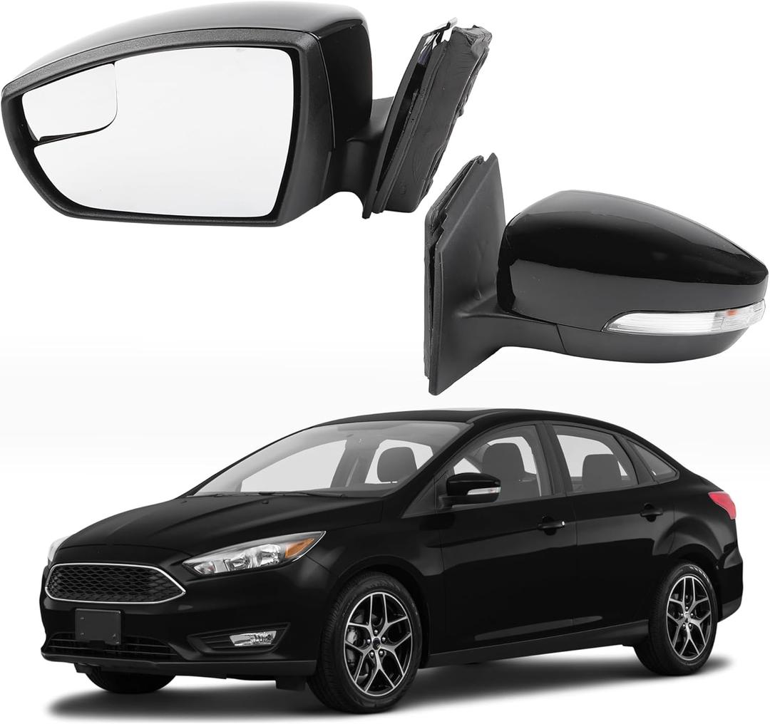 Dasbecan Left Driver Side Mirror Assembly Compatible with 2015-2018 Ford Focus Black Rearview Mirror w/Blind Spot, Power Glass and Turn Signal (5Pin) (15-18 Left)