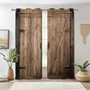 Renaiss Wooden Door Curtains, Rustic Vintage Wooden Barn Door Print Farmhouse Style Window Treatment 63" H x 53" W Set of 2 Panels Grommet Bedroom Living Room Blackout Window Drapes