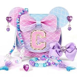 OneCocoa Toddler Purse Gifts for Girls, Little Girl Gifts Princess Dress Up Jewelry Mermaid Toys Mini Mouse Ears Birthday Gifts for Girls 3 4 5 6 7 8 Year old (C, Mermaid Purple)