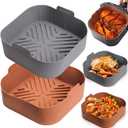 Silicone Air Fryer Basket Liners Square - 2Pcs Reusable Air Fryer Silicone Pots for Food Safe Air fryers Oven Accessories(8.5 Inch)