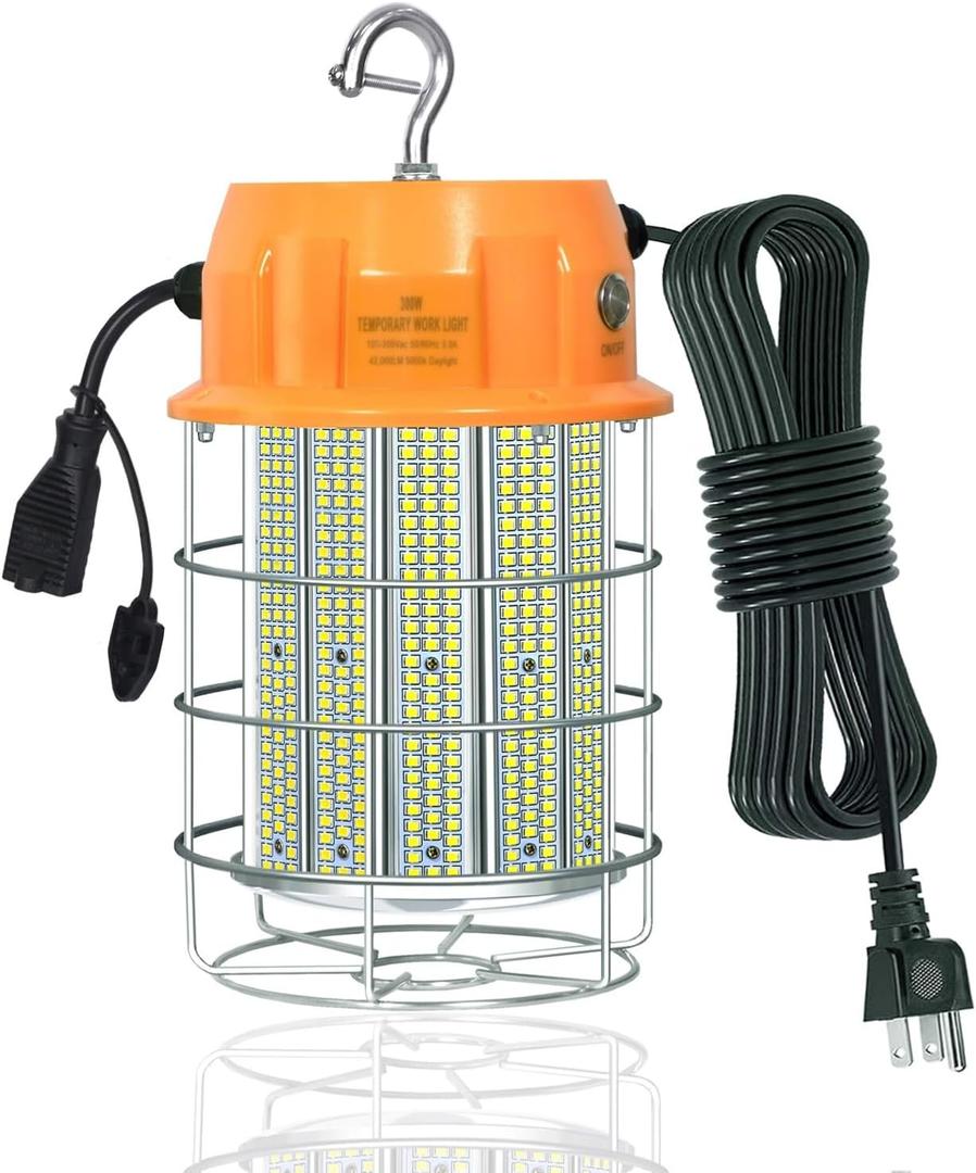 400W LED Temporary Work Light, Portable Hanging Construction Work Light,5000K 56000LM,with ON/Off Button & Hook Jobsite Lighting