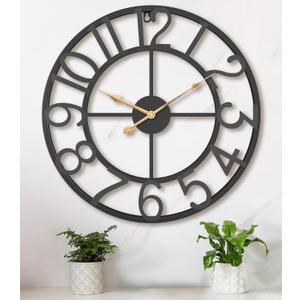 24 Inch Large Oversized Farmhouse Modern Decorative Wall Clock for Living Room, Silent Industrial Big Arabic Numerals Vintage Metal Round Wall Clocks for Kitchen, Dinng Room, Office 