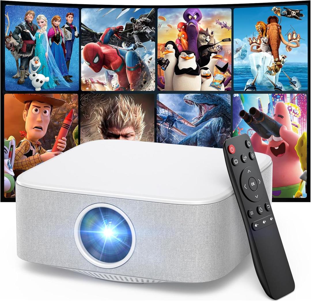 Portable Mini Projector with Electric Focus, NICPOW Full HD 1080P Projector, Bluetooth Movie Projector with Auto Keystone, Two-Way Bluetooth, Ideal for Indoor Outdoor Use, White