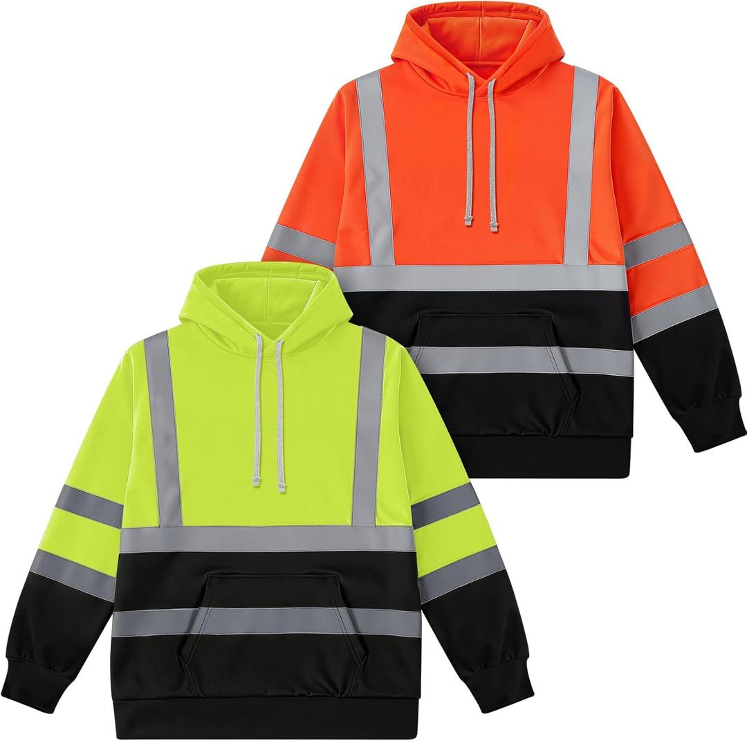 Coume 2 Pcs Hi-vis Hoodie for Men Class 3 High Visibility Sweatshirt Reflective Hooded Hood for Safety Hoodie (Medium)