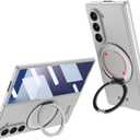 Lunivop Phone Case Compatible with Samsung Galaxy Z Fold 7 Case 360Rotated Ring Holder Compatible with Magsafe Built-in Screen Protector Magnetic Kickstand Cover for Z Fold 7 (Silver)