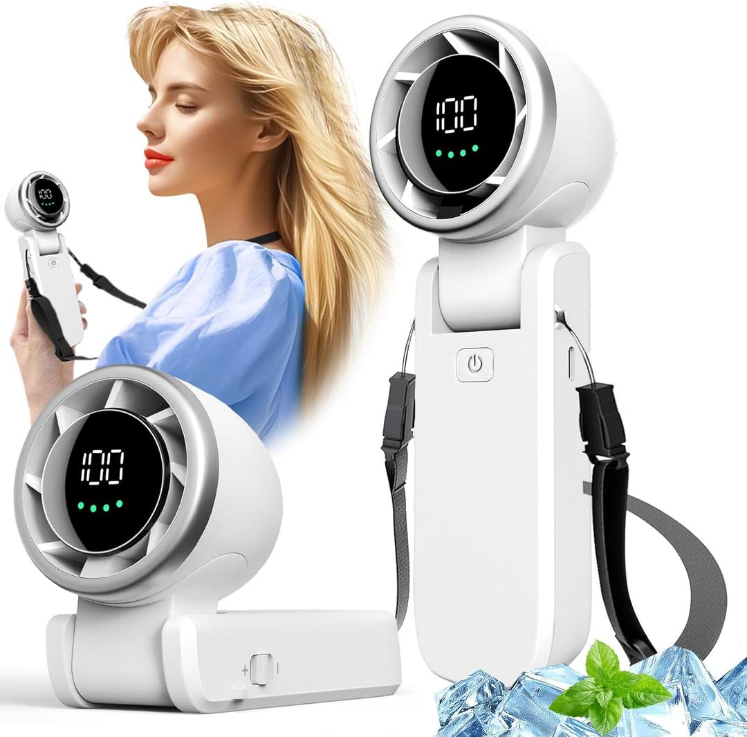 Portable Handheld Turbo Fan, 100 Gear Wind, 3-IN-1 Foldable Personal Handheld Mini Fan with Air Turbo Cooling, 3600mAh Battery Operated Fans Rechargeable for Travel Working Outdoor Activities (White)