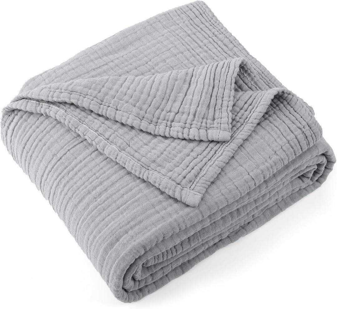 Carriediosa 100% Cotton Muslin Throw Blanket 108" X 90" King Size4-Layers Summer Gauze Throws for Bed CouchSoft Lightweight Breathable Linen Blankets Bedspread for Adults All SeasonGrey