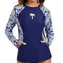 Halcurt Women Swim Shirt with Built in Bra Rash Guard with Pockets Thumb Hole Swimsuit Top Paisley L
