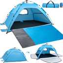 Pop Up Beach Tent Sun Shade Shelter with Extended Sand Mat for 3-4 Person - UPF 50+ UV Protection, 3 Zippered Doors & Vent Windows Easy Set up Beach Shade Tent