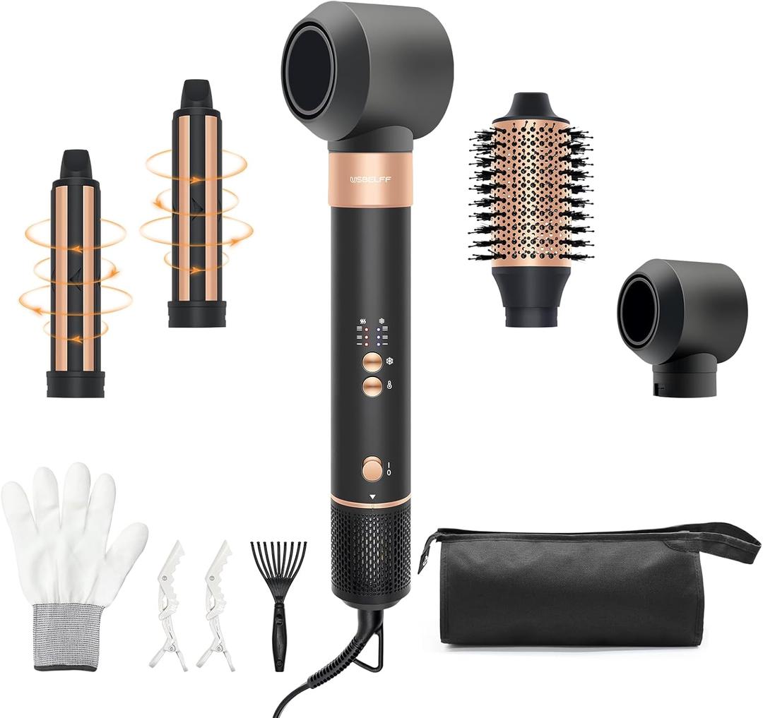 Hair Styler Hair Dryer Brush - 110,000 RPM High-Speed Hot Air Styler,Multi Stylers with Auto-Wrap Curler, Professional Blow Dryer Brush for Fast Curling Volumizing Straightening Styling(Black-Golden)