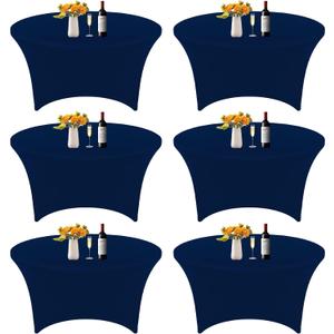 6Pcs 5FT Navy Blue Round Spandex Tablecloth 60 inch Stretchable Table Cover Tight Fit Stretch Tablecover Wrinkle Resistant Washable Table Cloth for Weddings Birthday Banquets Parties Festival