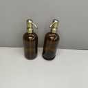 Vine Creations Amber Glass Soap Dispenser, 2 Pack Kitchen Soap Dispenser Set with Stainless Steel Pump, 16 oz Dish Soap and Hand Soap Dispensers for Bathroom with Waterproof Labels (Amber Bottle / Brushed Brass Pump)