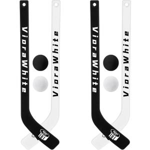 VioraWhite 8 Pcs Mini Knee Hockey Stick and Ball Set Knee Hockey Set Includes 4 Mini Sticks and 4 Foam Balls for Sports Winter Indoor Floor