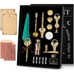 NC Feather Quill Pen Set - Calligraphy Ink Set, Dip Pen, Valentine's Day Gift, Holiday Ideal (Green)