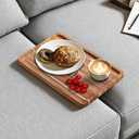 Acacia Wood Couch Tray, Folding sofa Table Insert for Middle Portable Couch Armrest Trays Perfect for Drinks, Snacks, Phone, Remote Control,14.96x10.23-inch (Rectangle)
