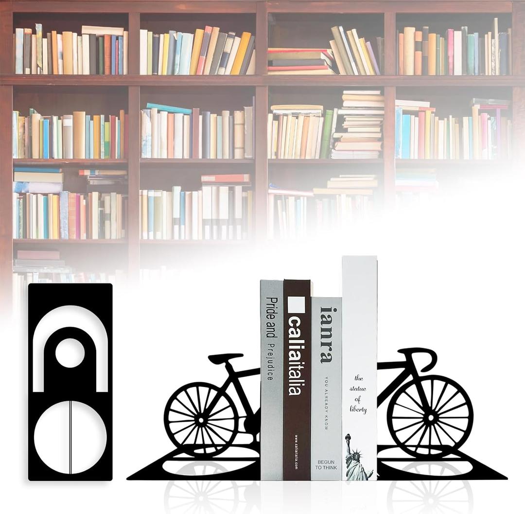 Metal Bicycle Bookend, Bike Bookends, Bicycle Bookends Pair in Metal, Bike Book Ends for Shelves, Heavy Book Supports, Book Organizer, Black Book Holders for Home Office
