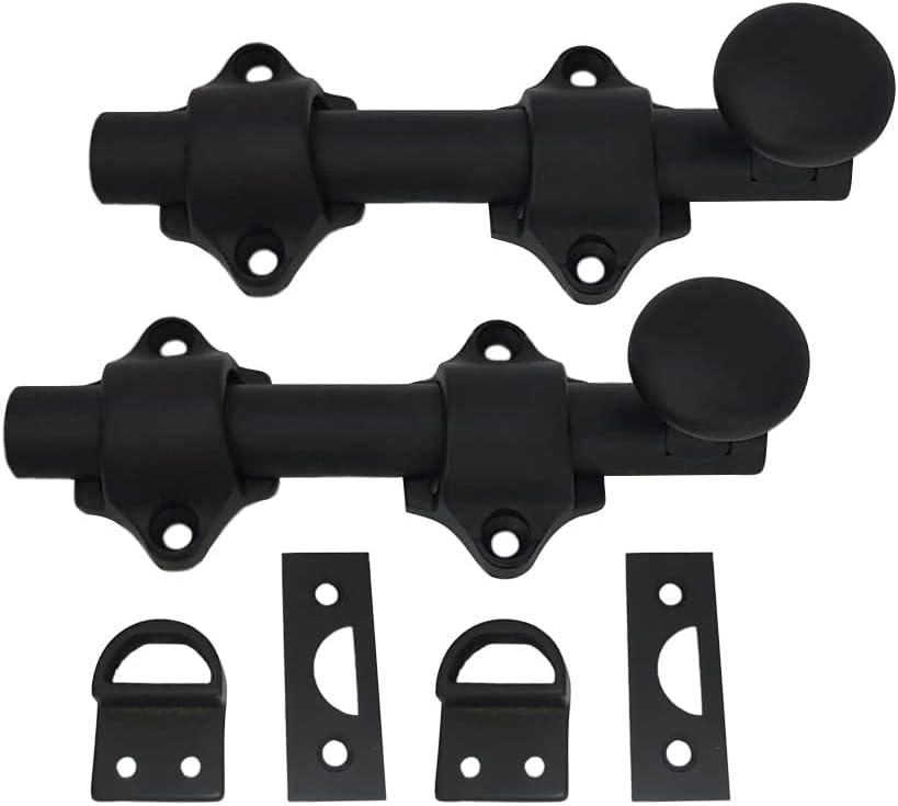 QCAA Solid Brass Dutch Door Bolt, 4", Matte Black, Made in Taiwan, 2 Pack