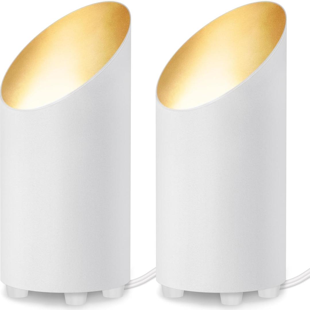 SUNVIE 2 Pack Uplighting Indoor Floor Can Light, 5W Up Lights with 2700K LED GU10 Bulbs, Uplights Floor Spot Lights Indoor for Home Accent Lighting, 5.9 FT Plug Cord & Foot Switch (White)