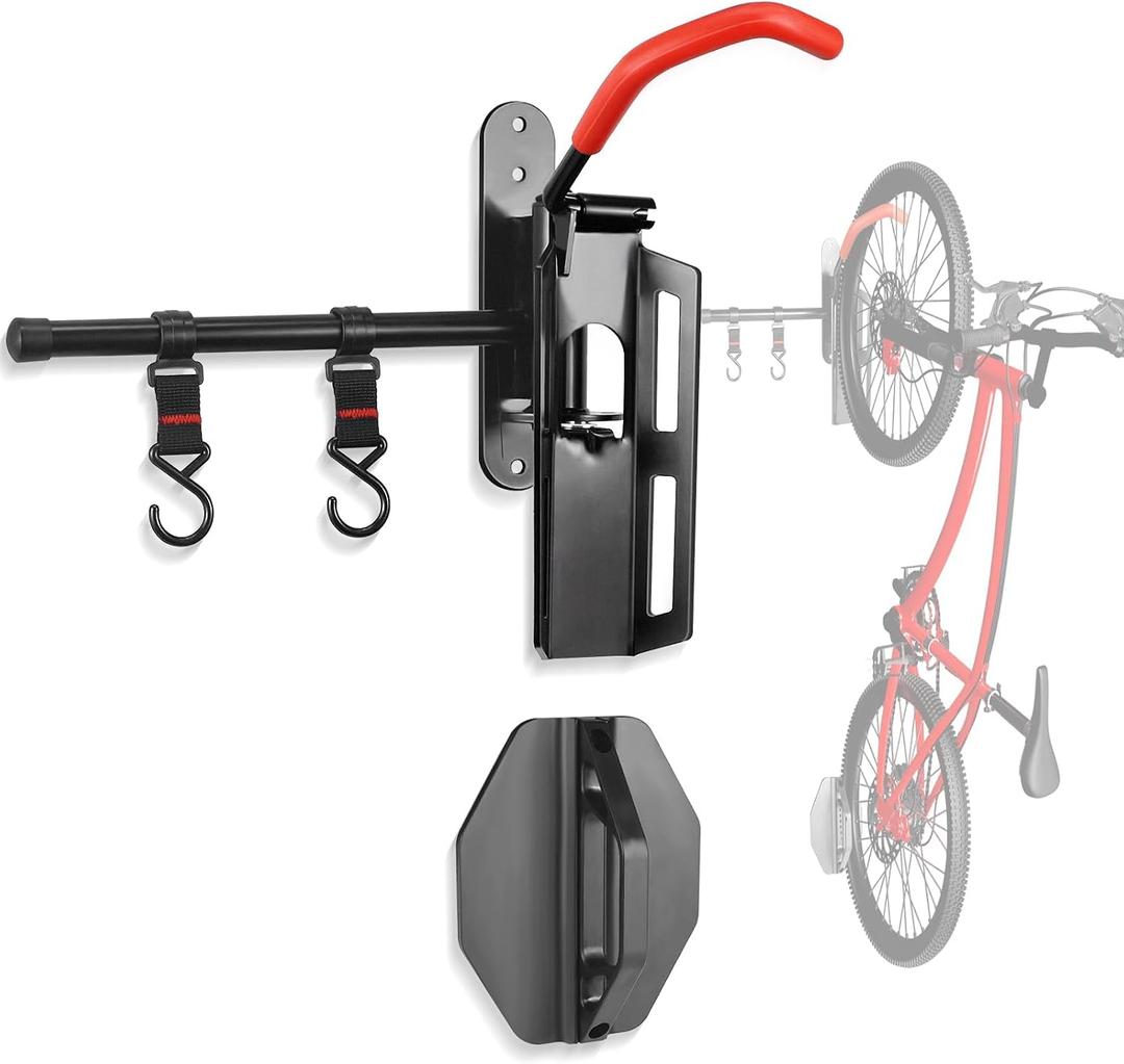 Bike Storage Rack Wall Mount,Swivel Vertical Mountain Road Bike Rack Hanger For Garage Indoor Use,Heavy Duty Metal Bicycle Storage Rack Holder Space Saving W/Extendable Storage Hook,Holds Up to 77lbs