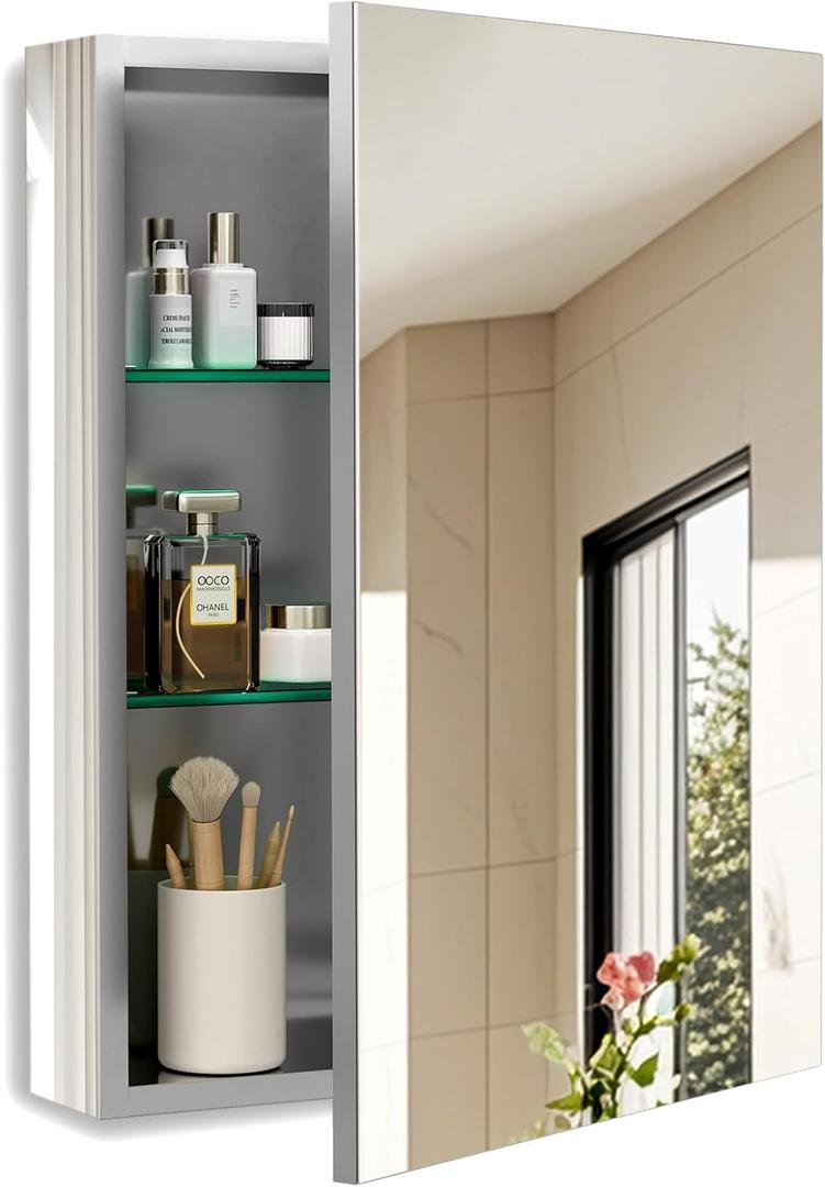 20 x 26 Inch Bathroom Medicine Cabinet with Beveled Edge Mirrored Door,Medicine Cabinet,Bathroom Mirror Cabinet,Home Medicine Cabinets with 2 Adjustable Shelves, Recessed or Surface Mount Installation
