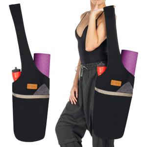 ALLEN & MATE Unisex Yoga Exercise Mat Bag with Large Size Pocket, Big Capacity Mat Tote Shoulder Carrier for Men & Women (Black)