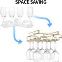 Wine Glass Rack Under Cabinet, Drilling Free No Screw Steamware Holder Under Shelf Metal Wine Glasses Holders 304 Stainless Steel Hanger Storage Organizer Hanging Glass Fit for Bar Kitchen 3 Rows Gold