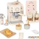 Kids Wooden Coffee Playset with Grinder, Toy Coffee Maker for Kids Toddlers, Pretend Play Kitchen Appliances & Accessories Toy Gift for Boys Girls