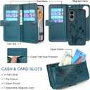 for Samsung Galaxy S25 Edge Detachable Crossbody Wallet Case, Compatible with Wireless Charging, [Cards Theft Scan Protection], Magnetic Case Stand PU Leather Zipper(Floral Cyan Green)