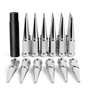 25 pcs 
14x1.5 Spiked Lug Nuts 6x5.5 Chevy, Chrome Spike Lug Nuts Chevy Silverado 6 Lug Conical Bulge Seat with 1 Socket Key Fit Silverado Suburban GMC Sierra Yukon Dodge Ram 1500 Ford F150 Aftermarket Wheel