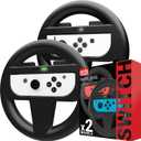 Orzly Steering Wheels for Nintendo Switch & OLED Console JoyCons, Racing Wheels for Mario Kart 8 Deluxe [Mariokart Switch Steering Wheel Joycon Controller Attachment Accessories]-TWIN PACK [2X Black] (6.2 inch Switch 1)