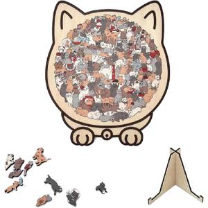 135-Piece Cat Shaped Wooden Jigsaw Puzzle - Morandi-Colored Wood Puzzle, Cute Animal Cats Wood Puzzles, Gift for C-at Lovers Home & Relaxation