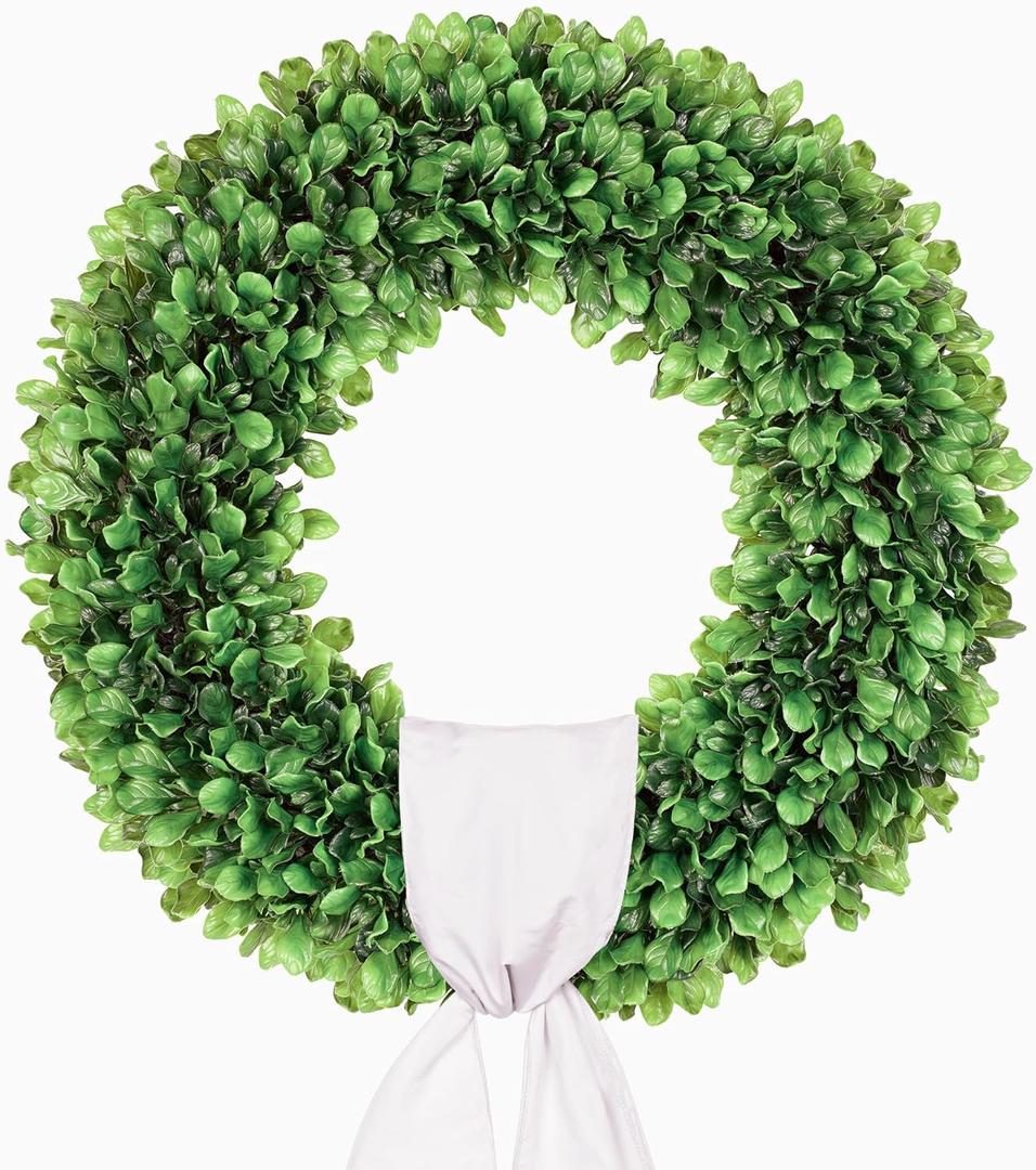 20 inch Artificial Boxwood Wreath for Front Door, Greenery Spring Summer Wreath for All Seasons with SashSt Patrick's Day Decoration, Farmhouse, Garden, Wedding, Indoor & Outdoor
