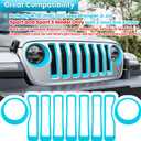 Front Grille Mesh Inserts & Headlight Cover for Jeep Wrangler JL JLU Sport & Sport S Only 2018-2023 Exterior Accessories Clip-in Grille Guard Cover Headlight Bezels Trim Ring (Light Blue 9PCS)
