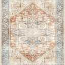 Area Rugs 7X9 for Living Room, Machine Washable Non Slip Vintage Retro Rugs, Low Pile Lightweight Faux Wool Print Rug 7x9 for Bedroom, Dining Room, Home Office (7X9 Terracotta/Sky)