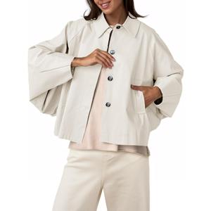 Cicy Bell Womens Cropped Jacket Lightweight Batwing Sleeve Trendy Casual Short Trench Coats Button Up Outerwear (Small, Apricot)