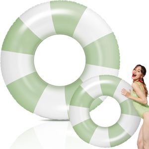 Leyndo 47.24 Inch Jumbo Pool Floats for Adults Women Sage Green Striped Pool Tubes Large Retro Inflatable Swimming Ring Bachelorette Swimming Summer Beach Wedding Party Decor