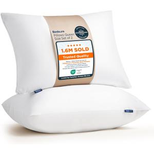Bedsure Pillows Standard Size Set of 2 - Hotel Collection Bed Pillows for Sleeping, with Down Alternative Filling, Soft Support for Back, Stomach or Side Sleepers, Standard, 26"x19", White, 2 Pack