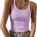 Artfish Women's Sleeveless Tank Top Form Fitting Scoop Neck Ribbed Knit Basic Cami Tight Fitted Violet Purple, S
