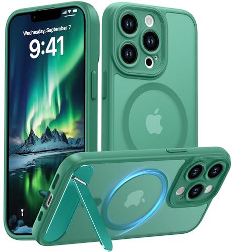 Magnetic Compatible with iPhone 13 Pro Case, [Built-in Kickstand][Full Camera Protection][Compatible with MagSafe][Anti-Fingerprint] Shockproof Phone Case for iPhone 13 Pro 6.1",BLue Green