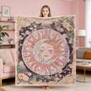 Neasow Sun Moon Daisy Throw Blanket, Boho Aesthetic Floral Blanket, Super Soft Pink Bohemian Decor for Couch Dorm Sofa Room, 5060 inch
