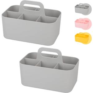 Tiawudi 2 Pack Caddy with Handle, Portable Plastic Caddy, Storage for Cleaning, Bath, Makeup, Art, Craft, Stationery, Classroom and Office, Tote Organizer (Rectangle, Gray)