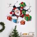 Santa Wall Decal for Christmas | Peel and Stick Holiday Decoration with Crack Effect & Gift Boxes  Removable Vinyl Sticker for Walls, Windows, Office, Party or Storefront Display (36)