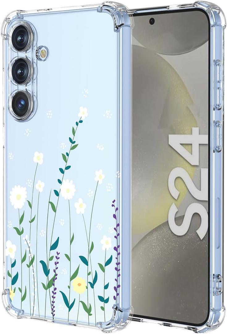 Case for Samsung S24 Plus Floral Transparent Soft TPU Phone Case Air Cushion Shockproof Bumper Protective Phone Cover for Samsung Galaxy S24 Plus,Fragrant Flower