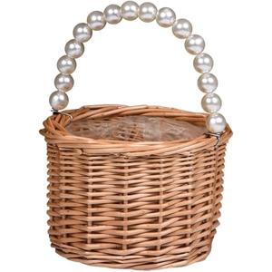Wicker Rattan Flower Girl Basket,Pearl Handle Flower Basket,Flower Girl Basket for Wedding and Home Decorations. (4)