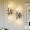 Rayogale Nickel Wireless Battery Operated Wall Sconce with Remote Control | Dimmable Rechargeable Wall Lights Set of 2, Timer, No Hardwire, Touch Control, 8000mAh, 3000K, Glass, Emergency, 16.5 Inch, 21"