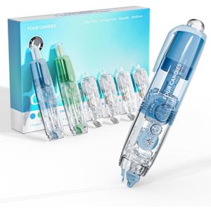 Four Candies Refillable Retractable White Correction Tape, 2PCS White Cute Smooth Push Pull Out Tape with 4 Extra Refills, Aesthetic Pen Shaped Applicator for School Office Supplies (Blue Green)