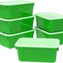Storex Small Cubby Bins – Plastic Storage Containers for Classroom with Non-Snap Lid, 12.2 x 7.8 x 5.1 inches, Green, (62409U05C) (Pack of 5)