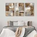 Large Abstract Framed Wall Art, Modern Brown Canvas Pictures, 32"X48"X3, 32" X 48" X 3pieces Framed