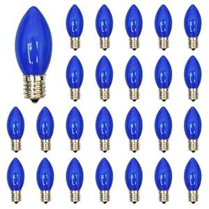 Abeja 25 Pack C9 Christmas Replacement Light Bulbs, C9 Blue Ceramic Bulbs, Patio String Light Replacement Bulbs, Ceramic Vintage Lights for Outdoor Indoor Christmas Decorations - 7W