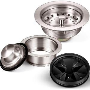 Zonon 5 Pcs 3-1/2 Inch Kitchen Sink Drain Strainer Assembly with Sink Garbage Disposal Flange and Stopper, Splash Guard Stainless Steel Replacement Accessories Kit(Brushed Stainless Steel Color)